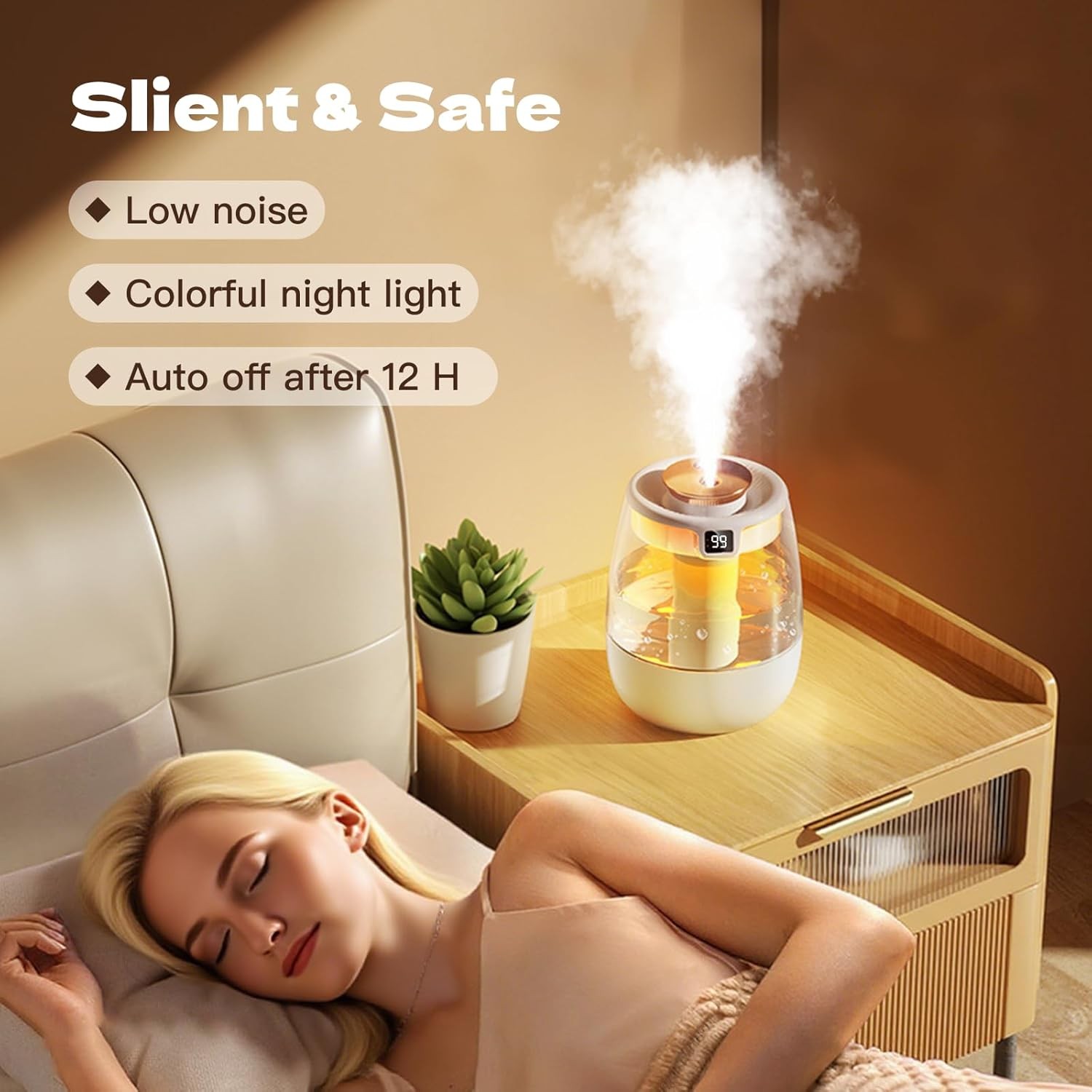 1.5L bedroom humidifier dual-nozzle digital display humidifier LED light adjusta