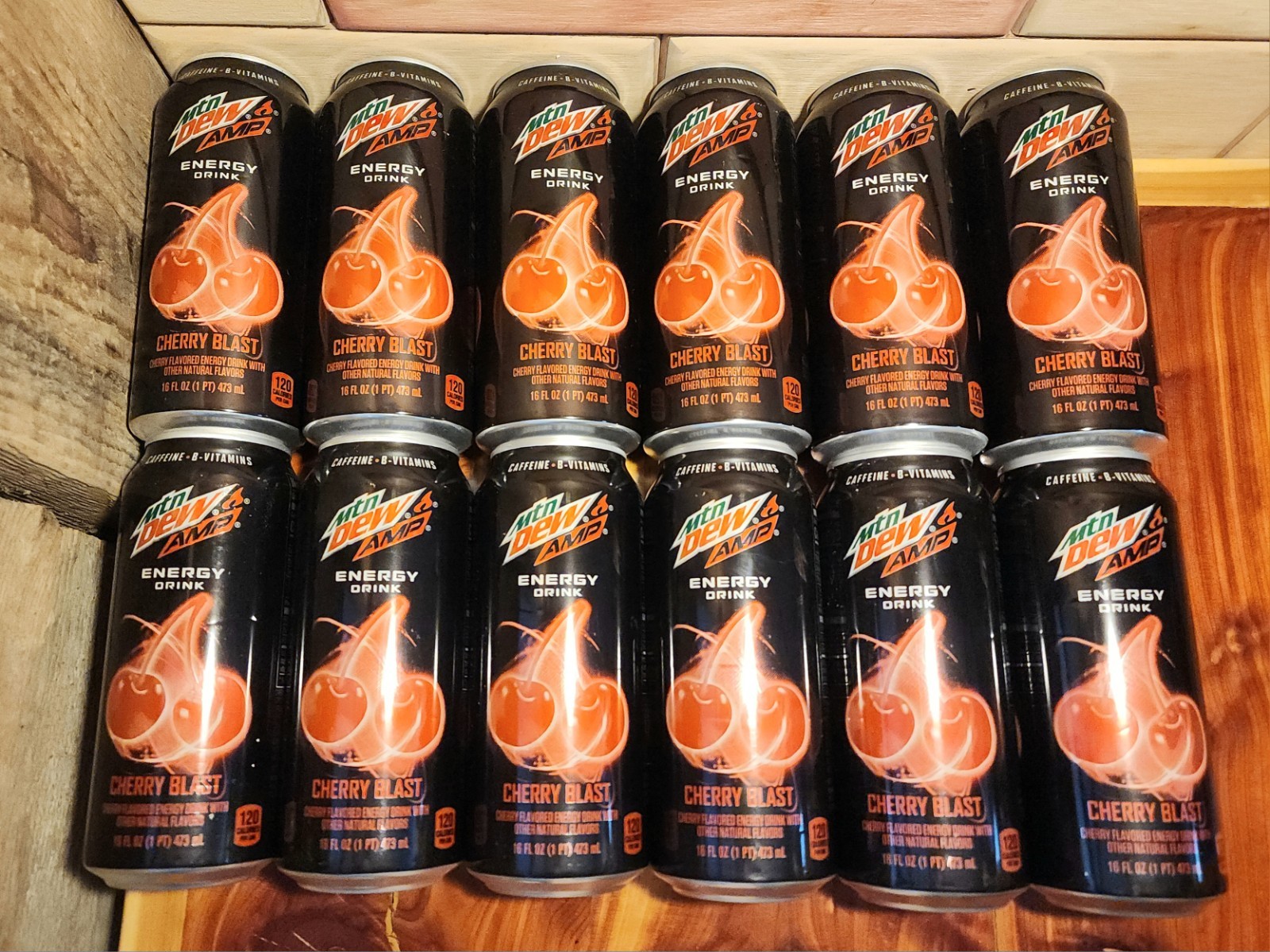 (14 Cans) Mountain Dew Amp Energy Cherry Blast 16 oz Unopened Can MTN