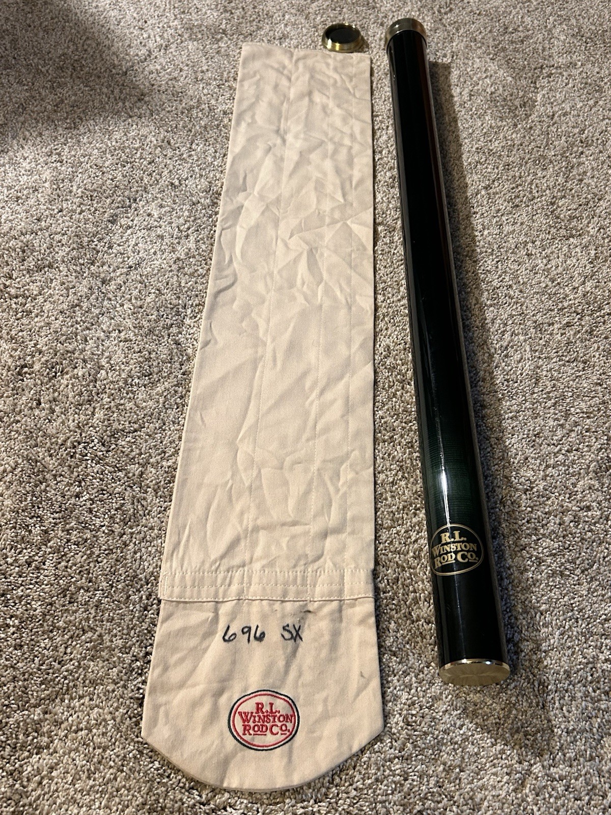 R.L. Winston Rod Co. TUBE And SOCK ONLY Green Metal Case 9’. 6” 6wt Fly Rod