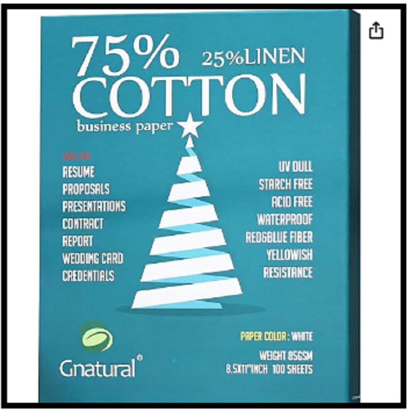 75% cotton 25% linen paper85gsm inkjet printing paper8.5x11 white color get
