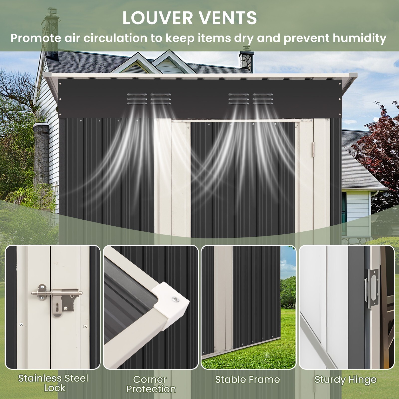 Outdoor Storage Shed Heavy Duty Metal Tool Sheds Storage House 5ft×3ft/6ft×4ft