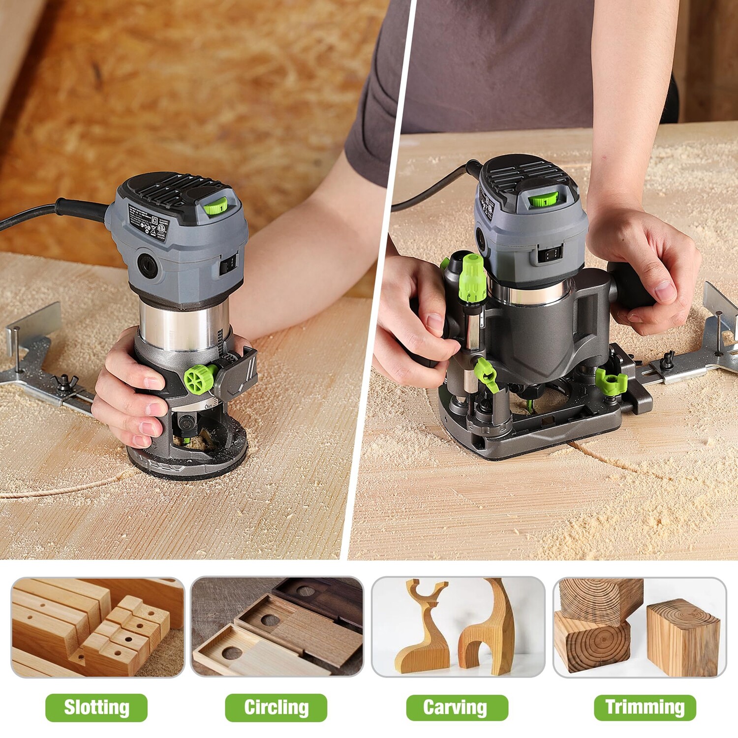 WORKPRO 32000 RPM 6.5 Amp Compact Router Combo Fixed Plunge Base Router 6 Speeds