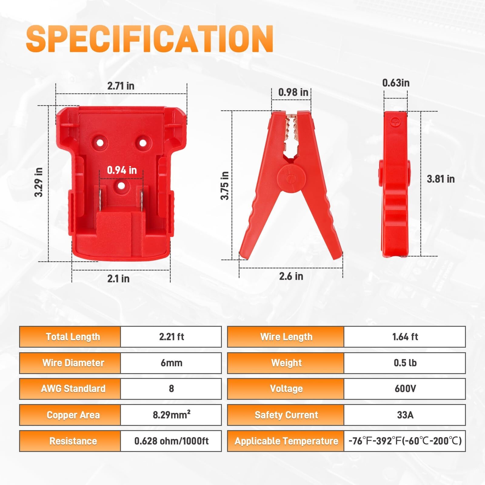 For Milwaukee M18 Power Battery Jumper Starter Jump Kit 8 AWG Auto Booster Cable
