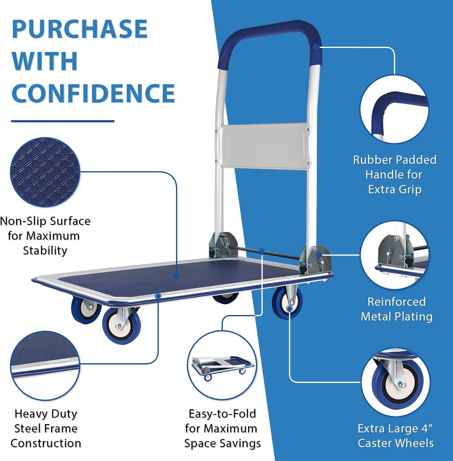 Folding Hand Truck Dolly Cart with Wheels Luggage Cart Trolley Moving 330lbs