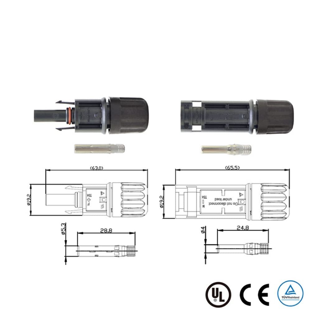 Solar Pv Connector Ip68 1500v 40a Hollow Tinned Copper Terminal Black 5 Pairs