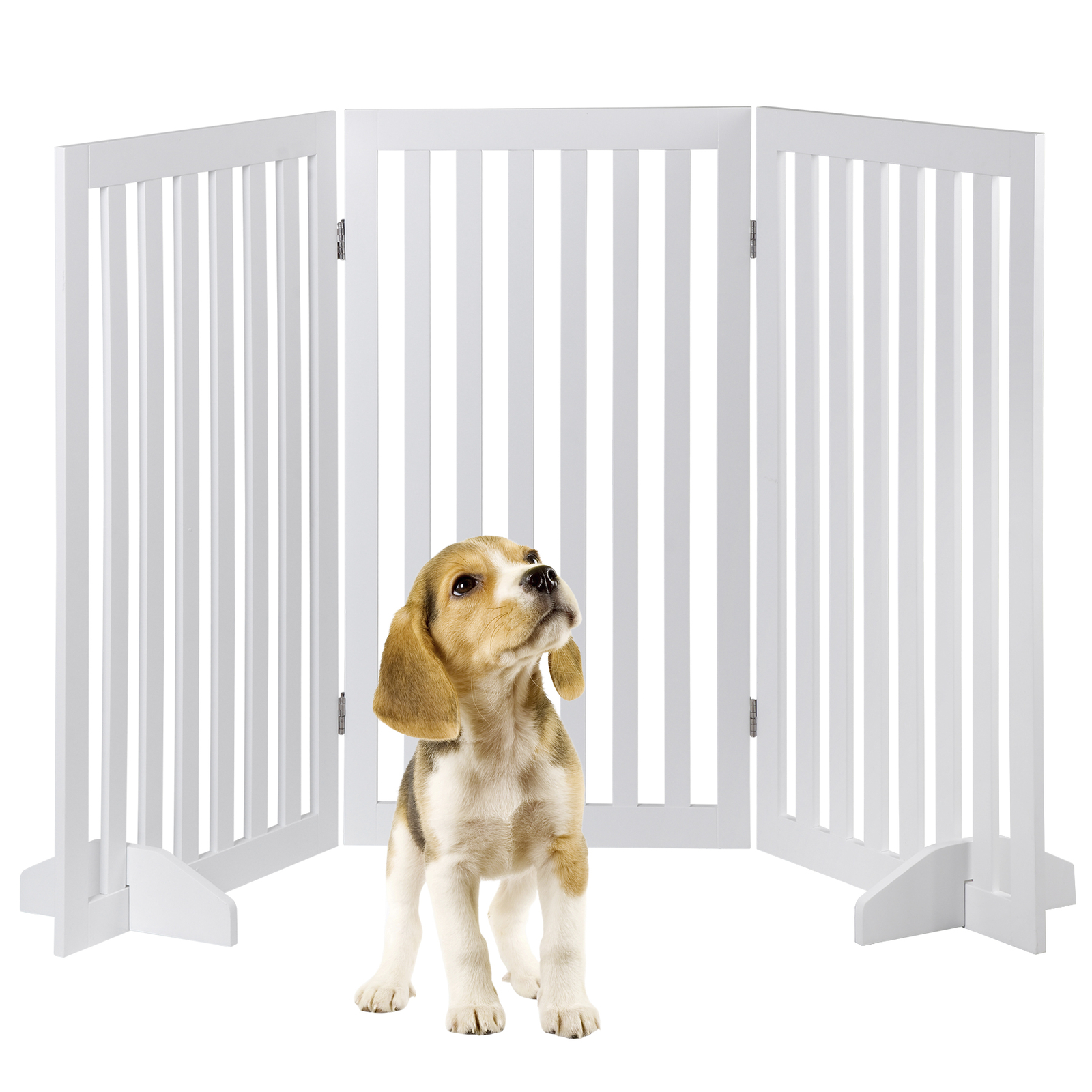 36'' H Foldable Pet Dog Gate Freestanding Dog Carrier for Doorway Indoor White