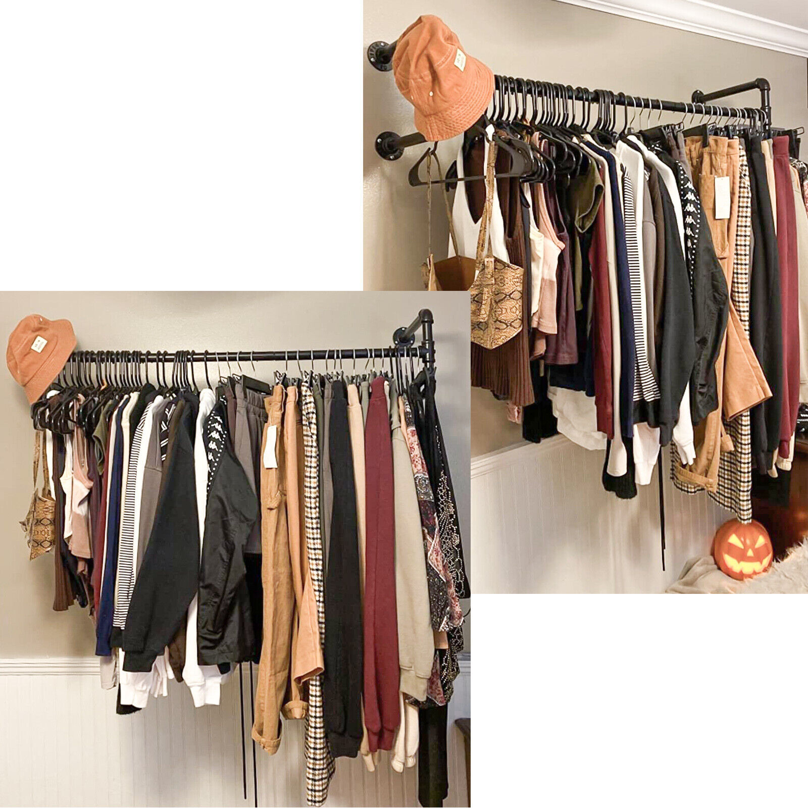 Heavy Duty Pipe Clothes Rack Garment Shelf Wall Mounted Ceiling Hanging Bar Rods
