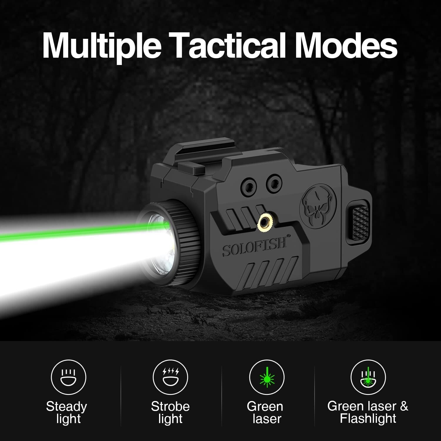 SOLOFISH 600 Lumen Flashlight & Green Laser Sight Pistol Handgun Picatinny Rail