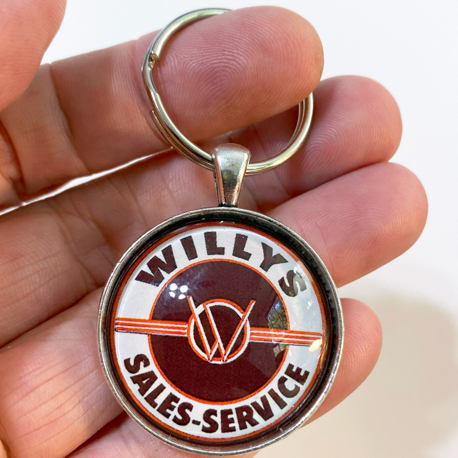 Vintage 1940's Willys Sales and Service Sign Jeep Logo 1.2" Diameter Keychain