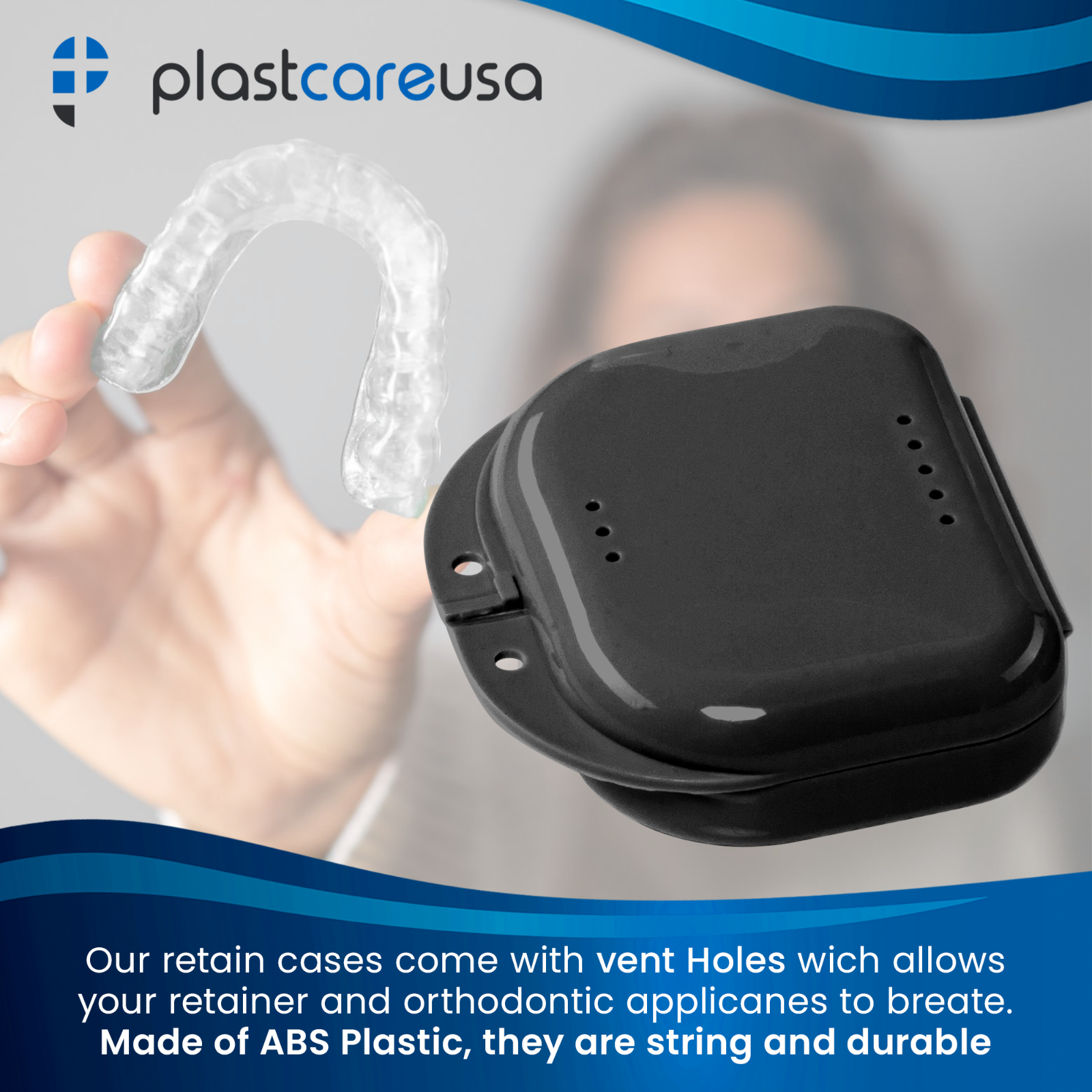 Black Retainer Case w/ Vent Holes - UV Cleaner Case, Mouth Guard Aligners