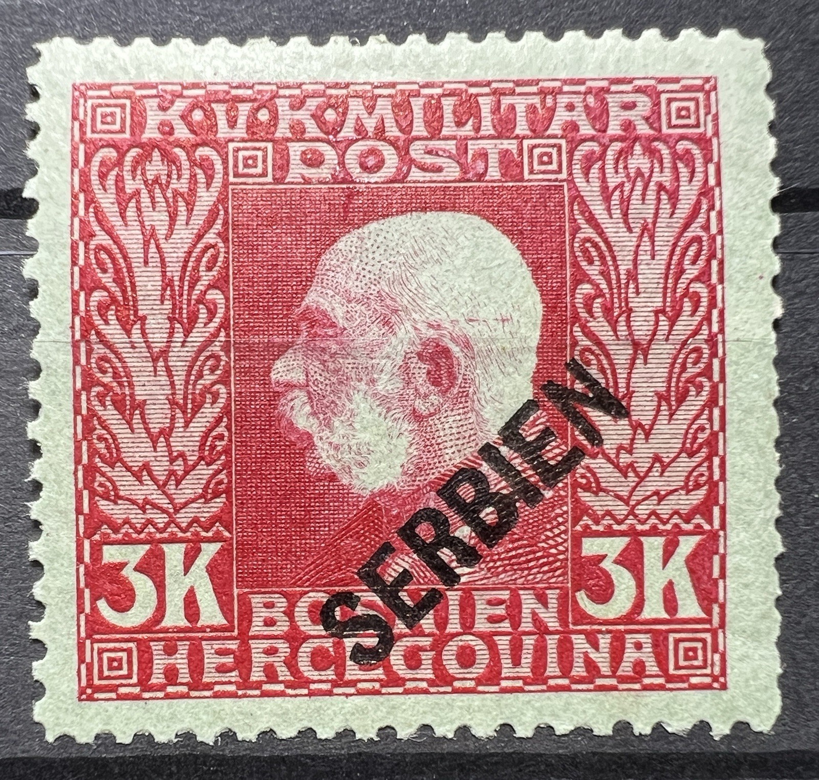 Austro Hungarian 1916 Military Post 3 Kreuzers Overprint SERBIEN Bosnia Stamp MH