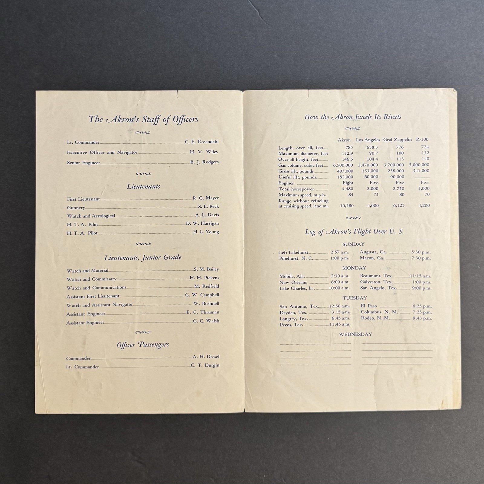 Rare 1932 USS Akron ZRS-4 Airship Souvenir Program - Sunnyvale CA Arrival May 11