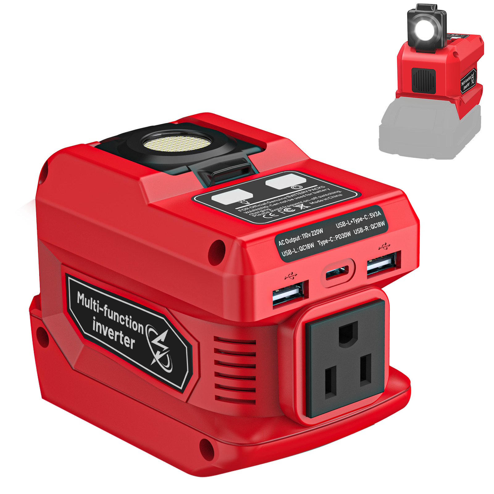 220W Power Inverter Compatible with Milwaukee 18V Battery, DC 18V to 110V
