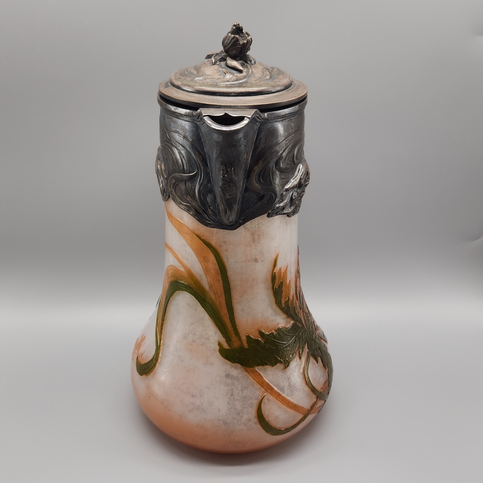 Antique Claret Jug Daum Nancy Victor Saglier Thistle Cameo Glass Art Nouveau 11"