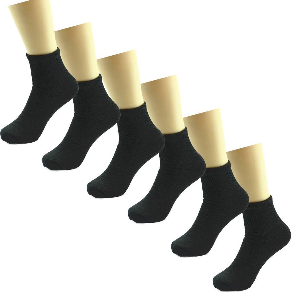 6 Pair Black Men Physicians Choice Loose Fit Diabetic Ankle Socks Cotton 10-13