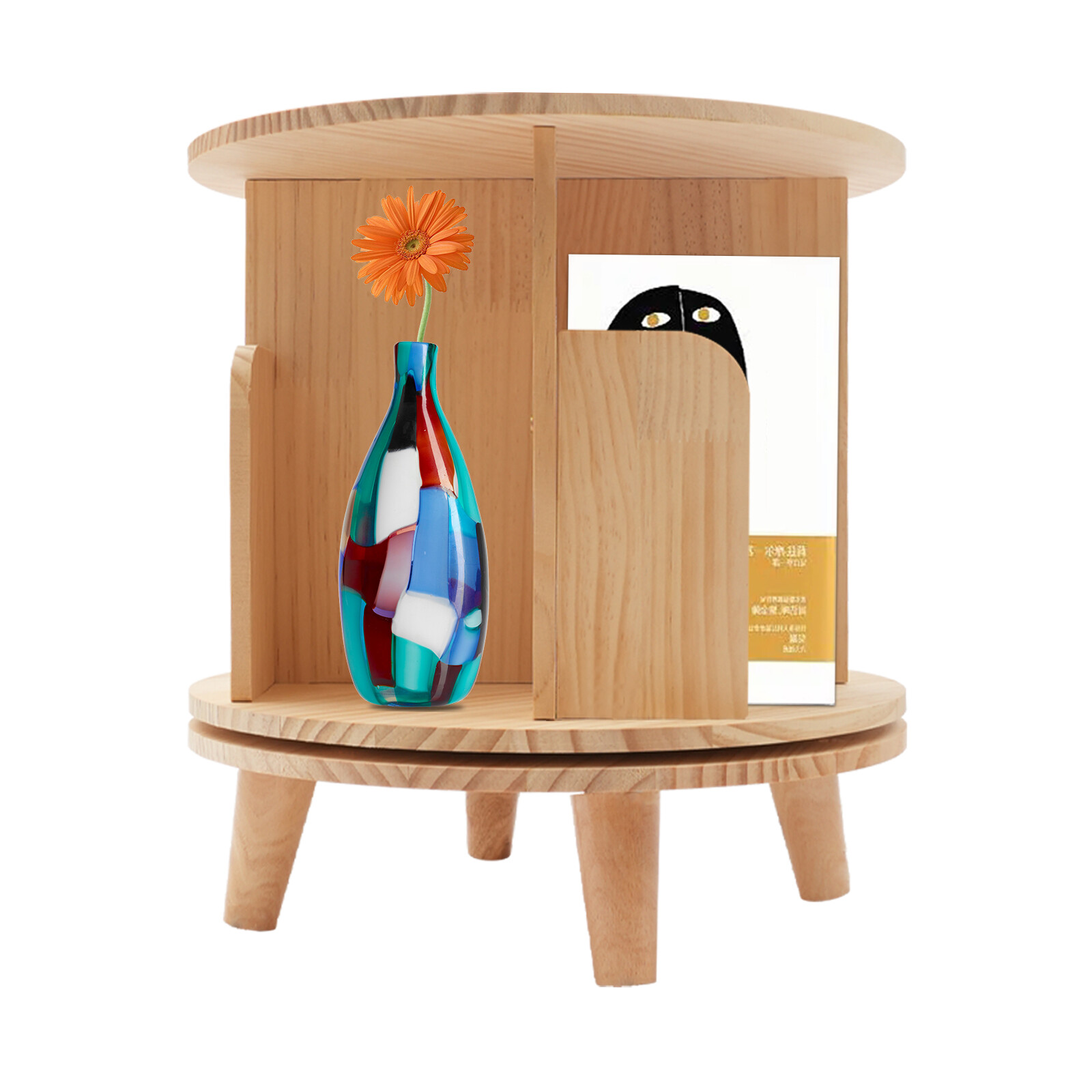 360° Rotating Bookshelf Wood Bookcase Storage Shelf Freestanding Display Rack