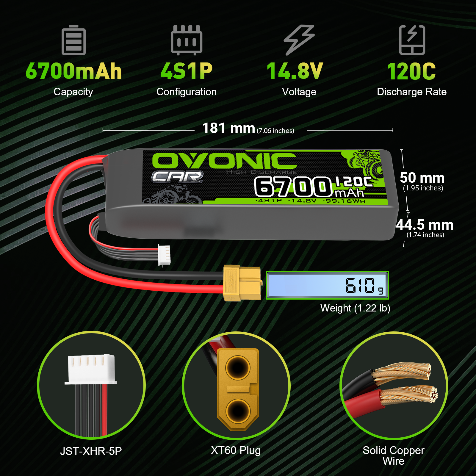 2X Ovonic 14.8V 120C 4S 6700mAh LiPo Batteries XT60-TRX for Trx xmax RC Car boat
