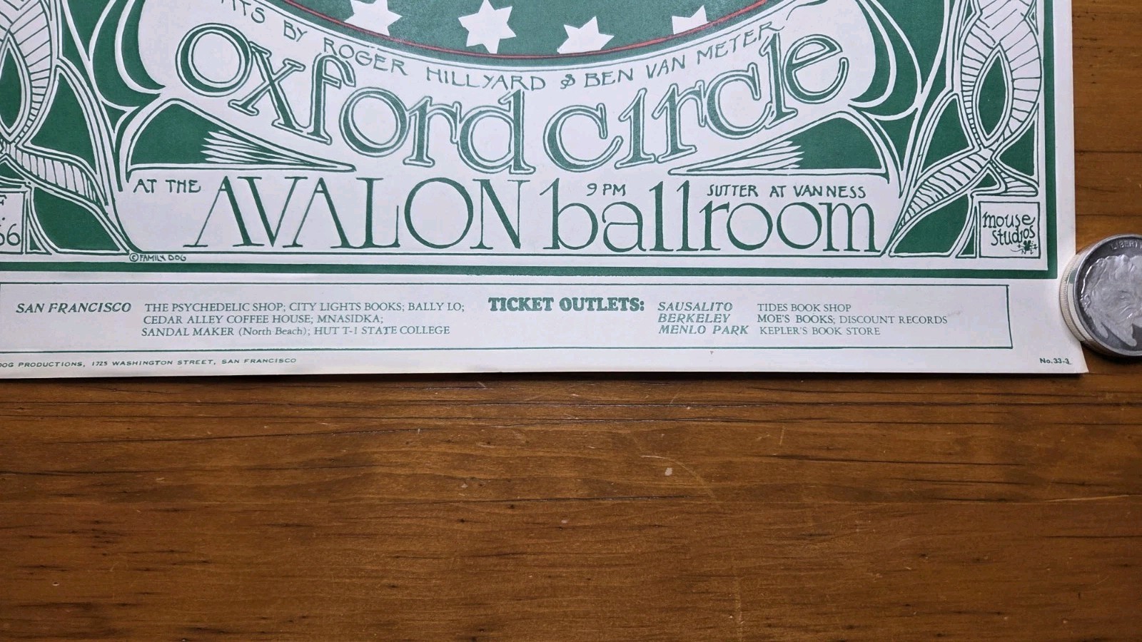 RARE 1966 GRATEFUL DEAD CONCERT POSTER FD-33-3 AVALON EXCELLENT COND.