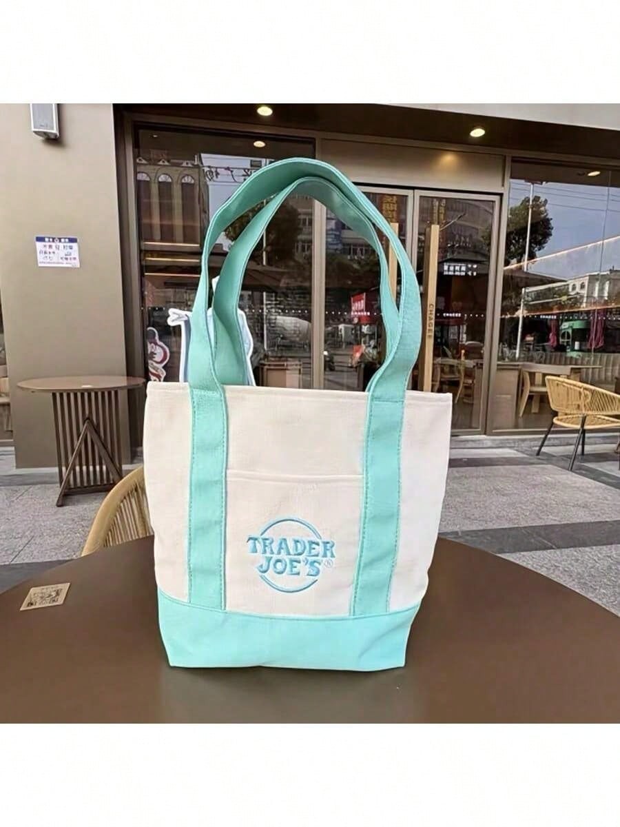 Set of 4 Trader Joe's Mini Canvas Tote Bags Blue Red Yellow Navy Limited Edition