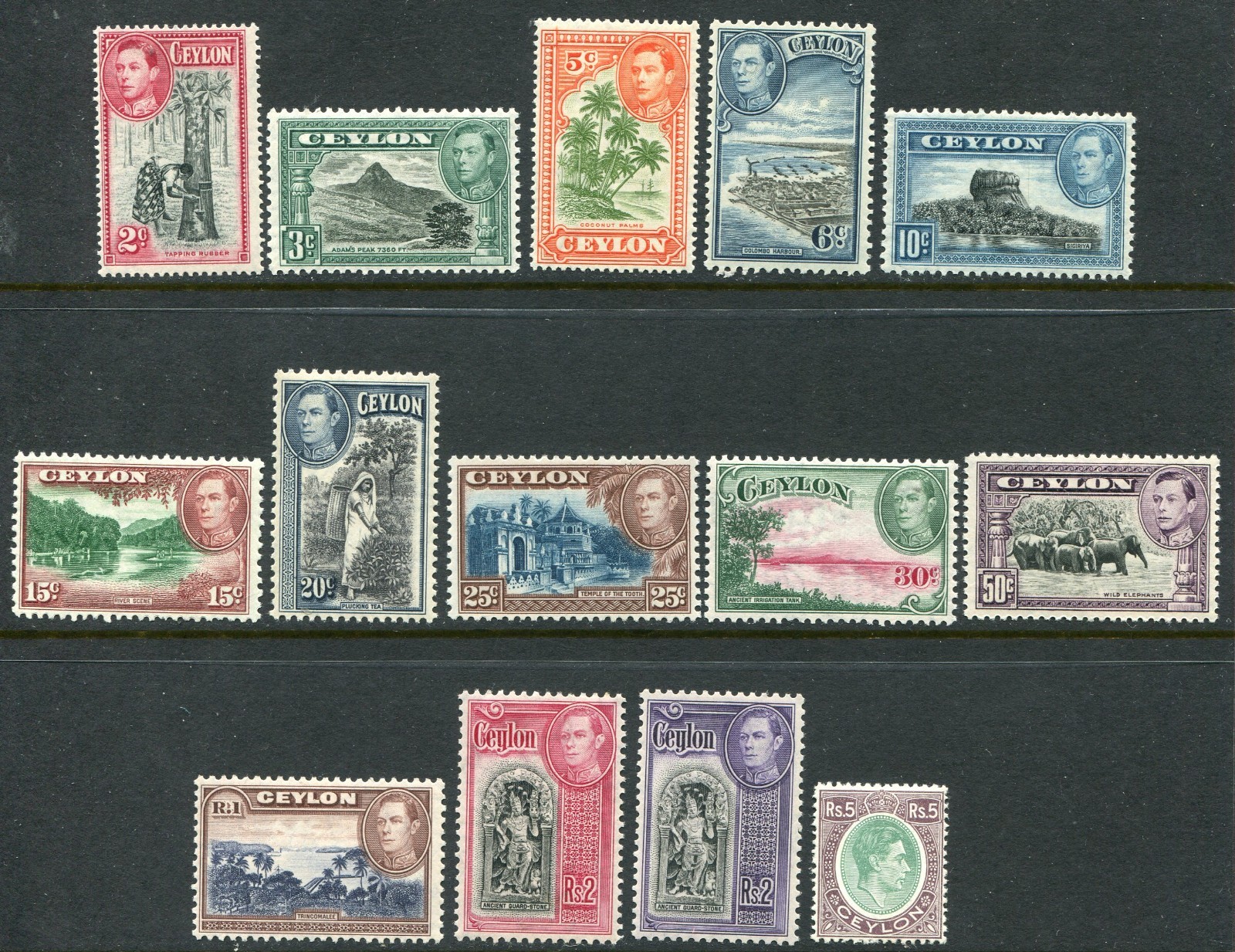 Ceylon 1938-48 basic set of 14 2c-5r SG 386c-397a hinged mint (cat. £120 as u/m)