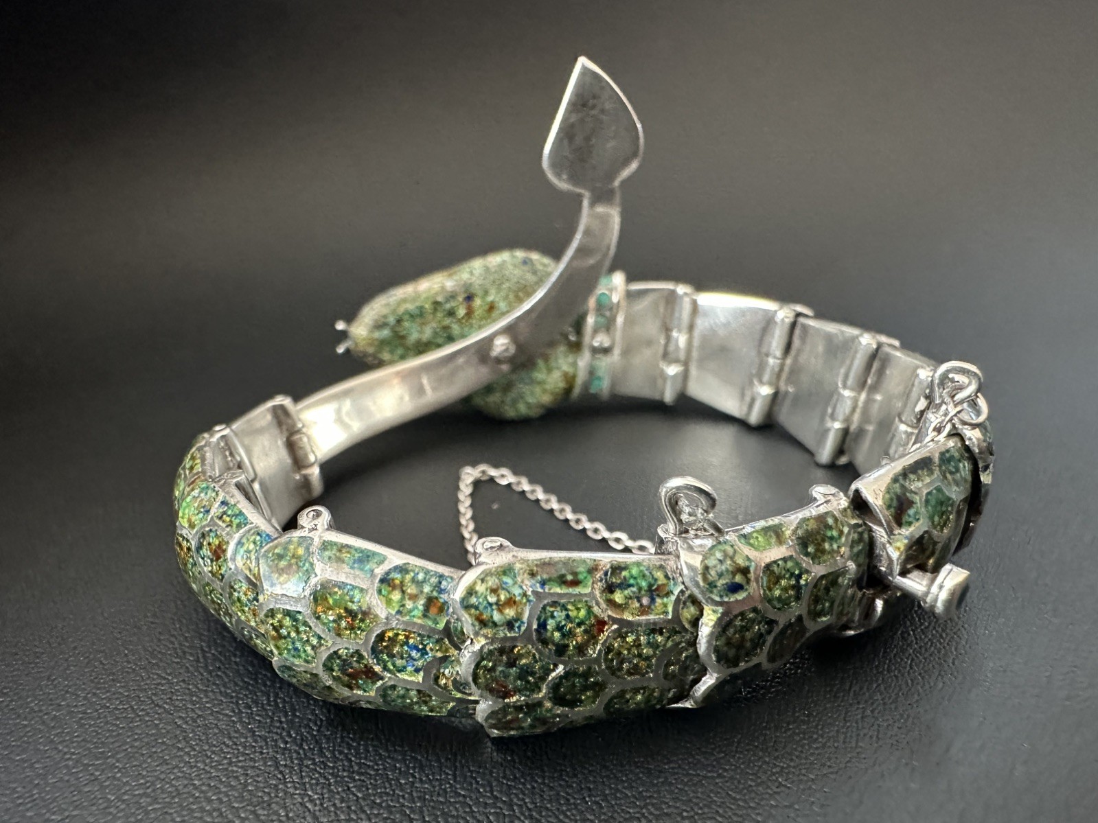 Margot de Taxco Enameled Sterling Silver Serpent Bracelet Mid-Century Modern