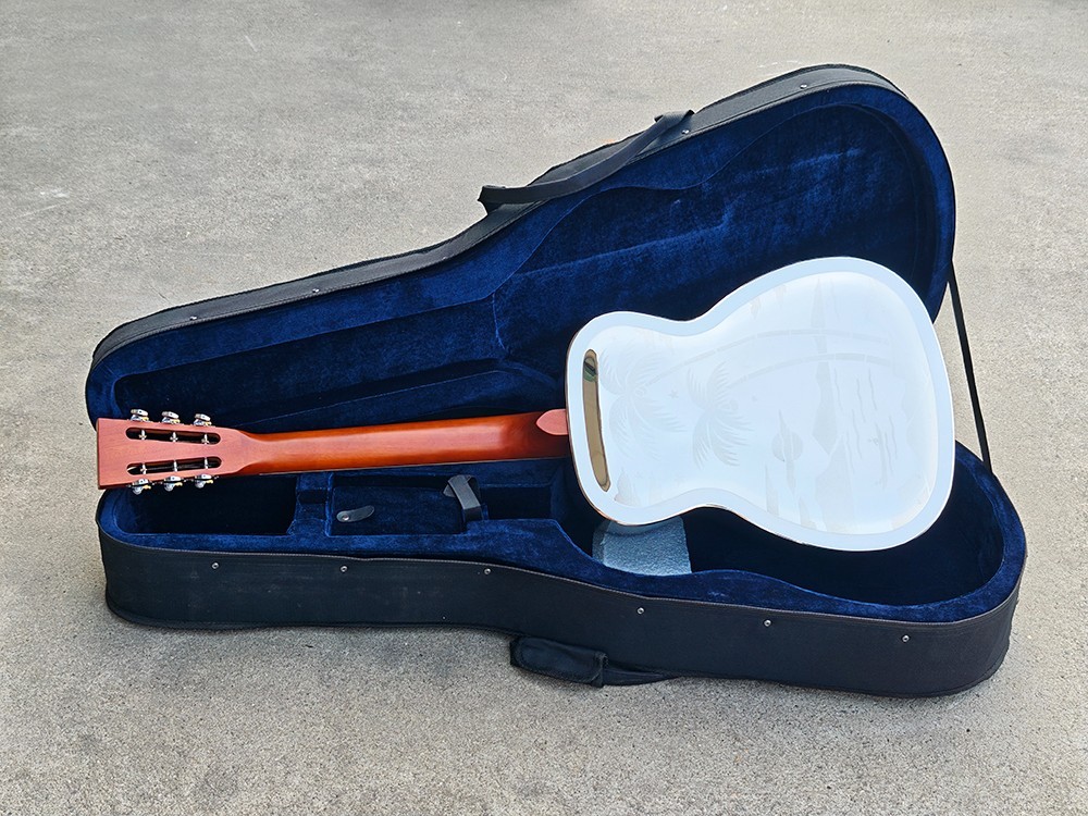 Aiersi O Style Glossy Tree Pattern Brass Resonator Guitar with Hard Case