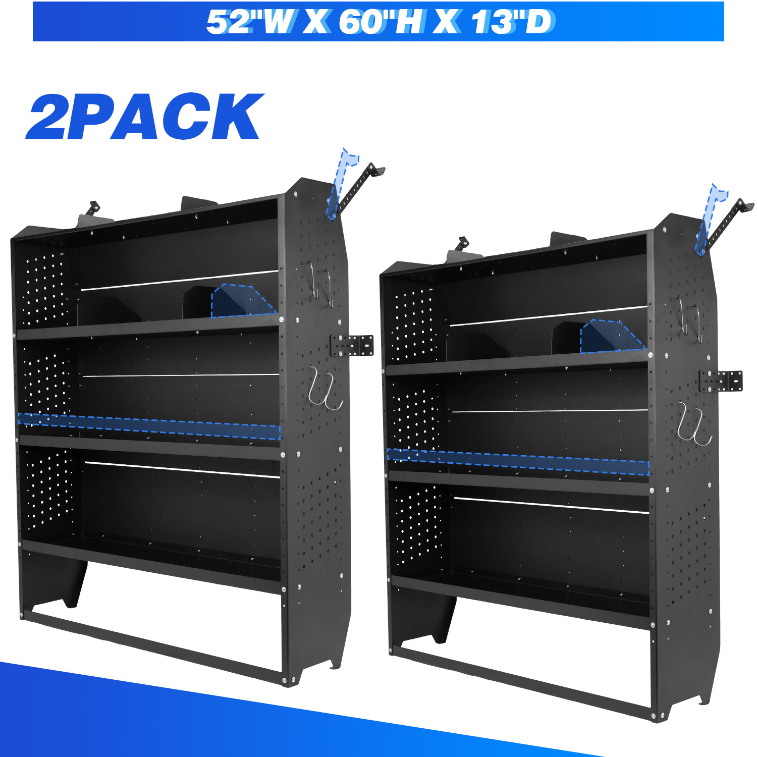 2Cargo Van Shelving Storage for Mid/High Roof Ford Transit 52''W x 60''H x 13''D