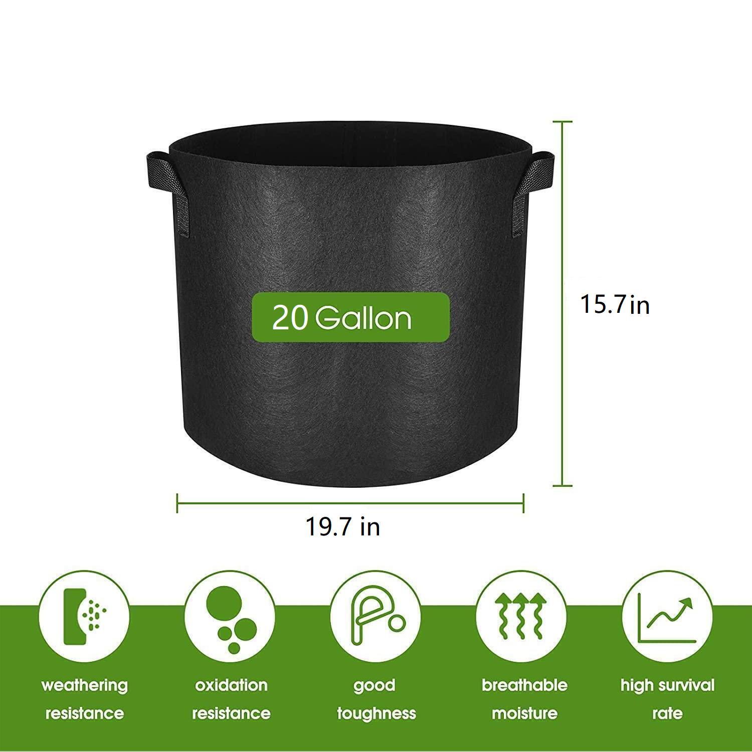 Plant Grow Bags 20 Gallon 5 Pack Fabric Pots 300G Thick Nonwoven Fabric Black