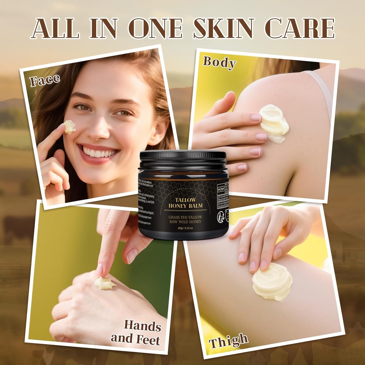 Beef Tallow for Skin, Tallow and Honey Balm for Face, Organic Grass-fed Beef