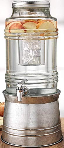 Breeze Glass Beverage Dispenser with Base Metal Stand Transforms Bucket, Lid,
