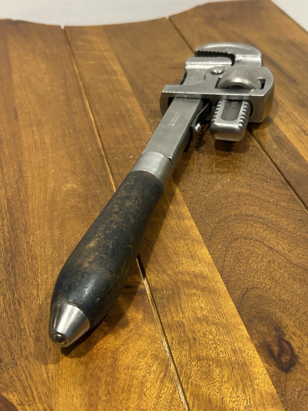 Vintage J.P. Danielson 14” Wood Handle Pipe Wrench Adjustable Monkey Wrench USA