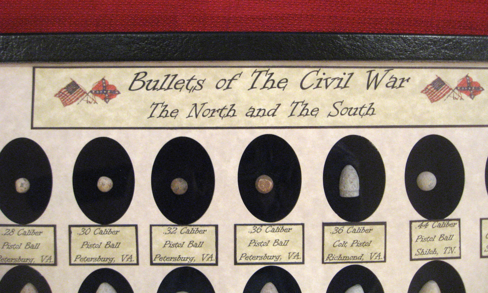 Civil War Relics 36 Authentic Bullets in Matted Display Case with COA