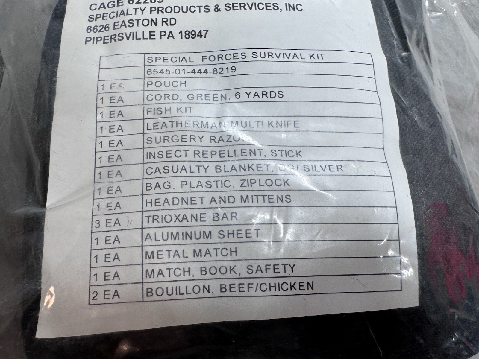 Special Forces Survival Kit US Army NSN 6545-01-444-8219 NEW SEALED Complete