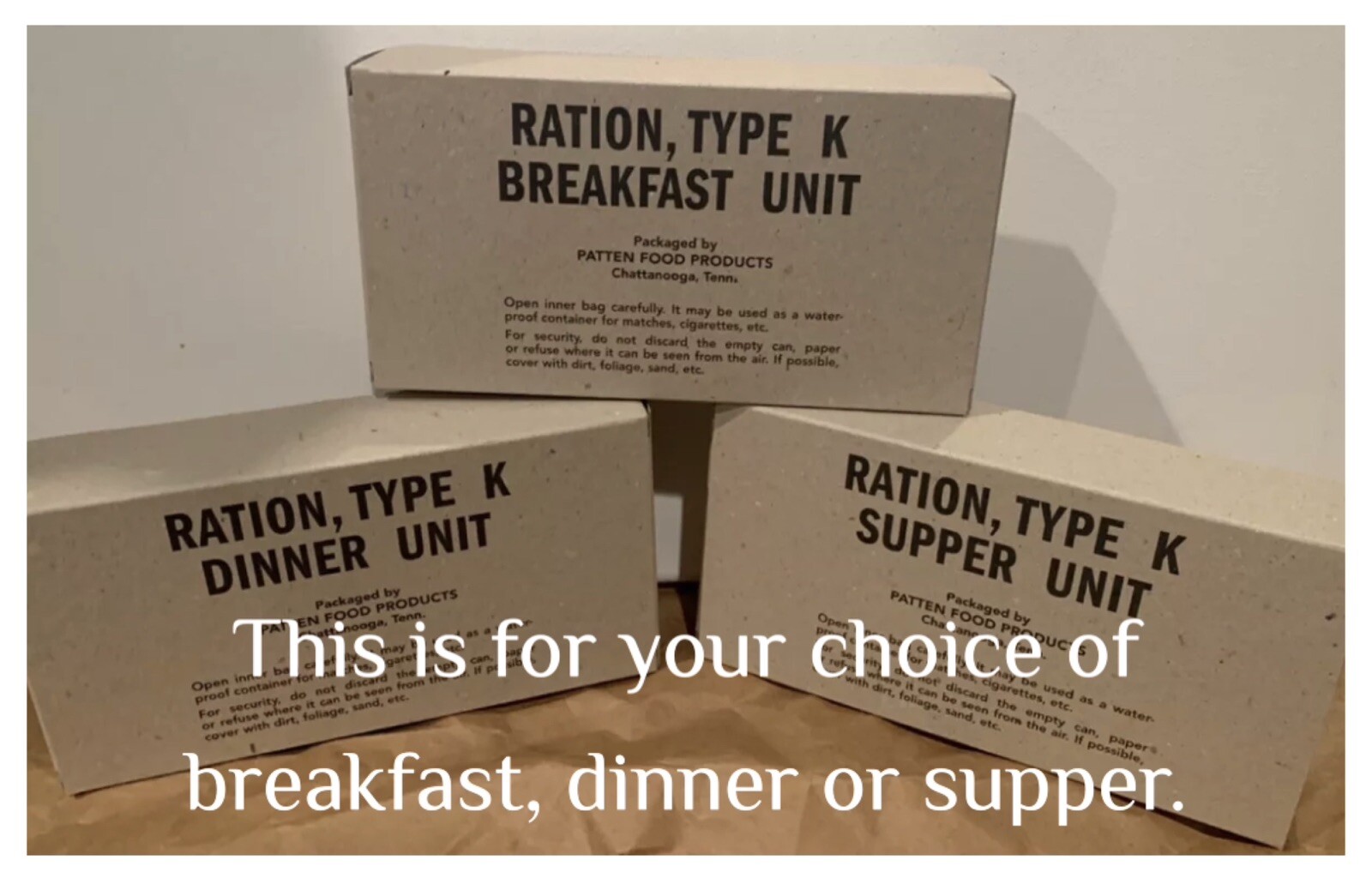 Early-Mid War Fully Edible WWII Reproduction K Ration Breakfast Dinner Or Supper