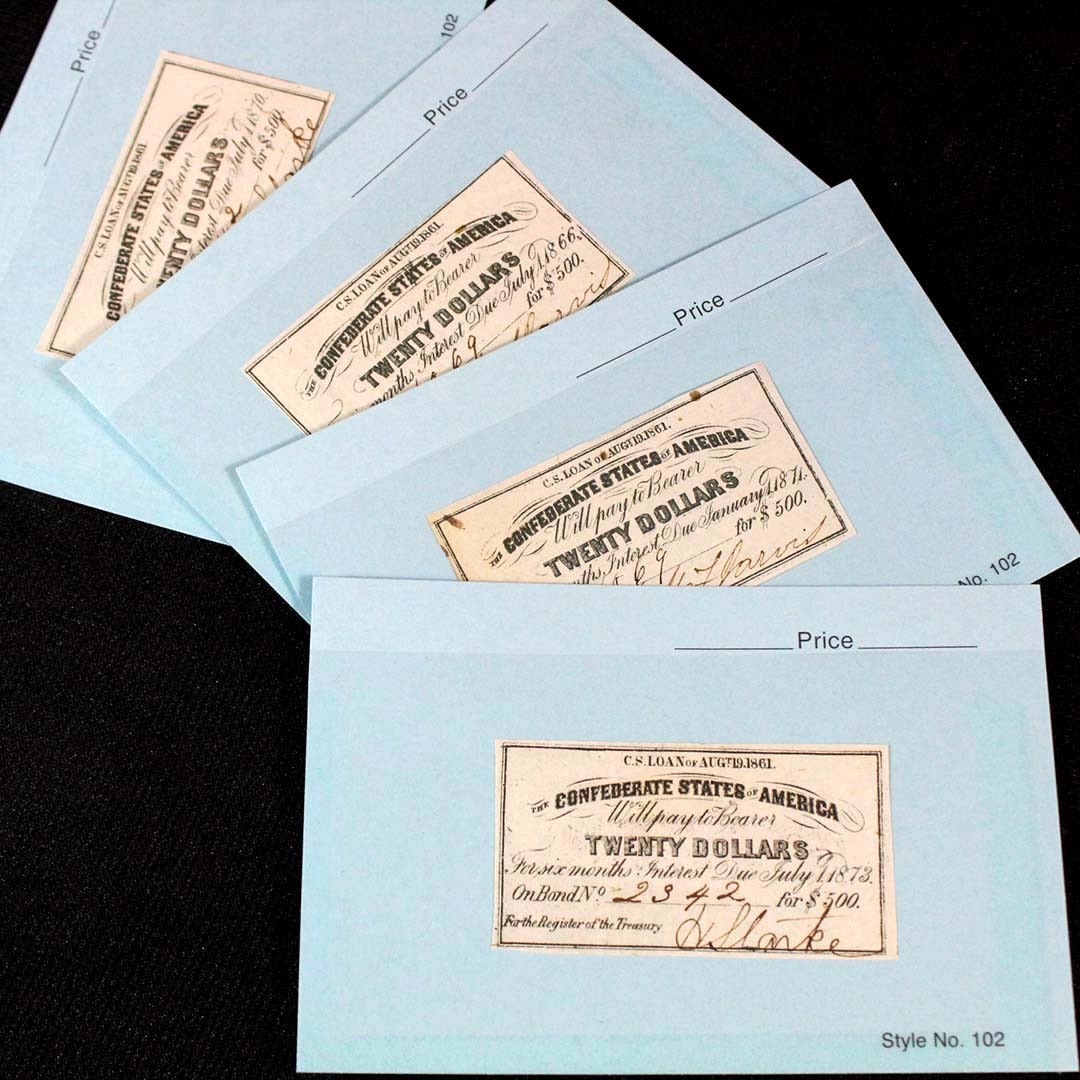 Group Lot of 4 Civil War $20 Confederate Bond Coupons C.S. Loan of 1861