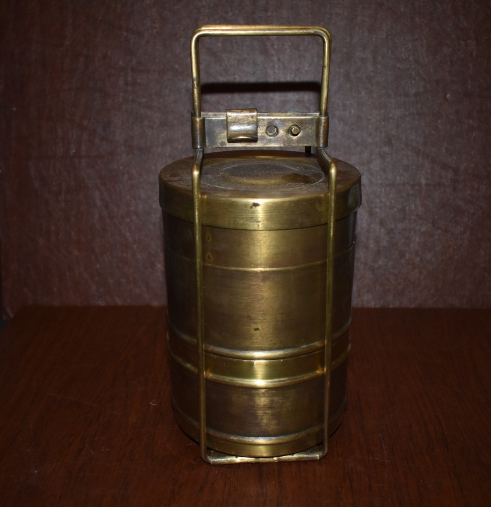 VINTAGE BRASS MILITARY U.E. MESS STACKING BOWLS KIT *RARE* (J)