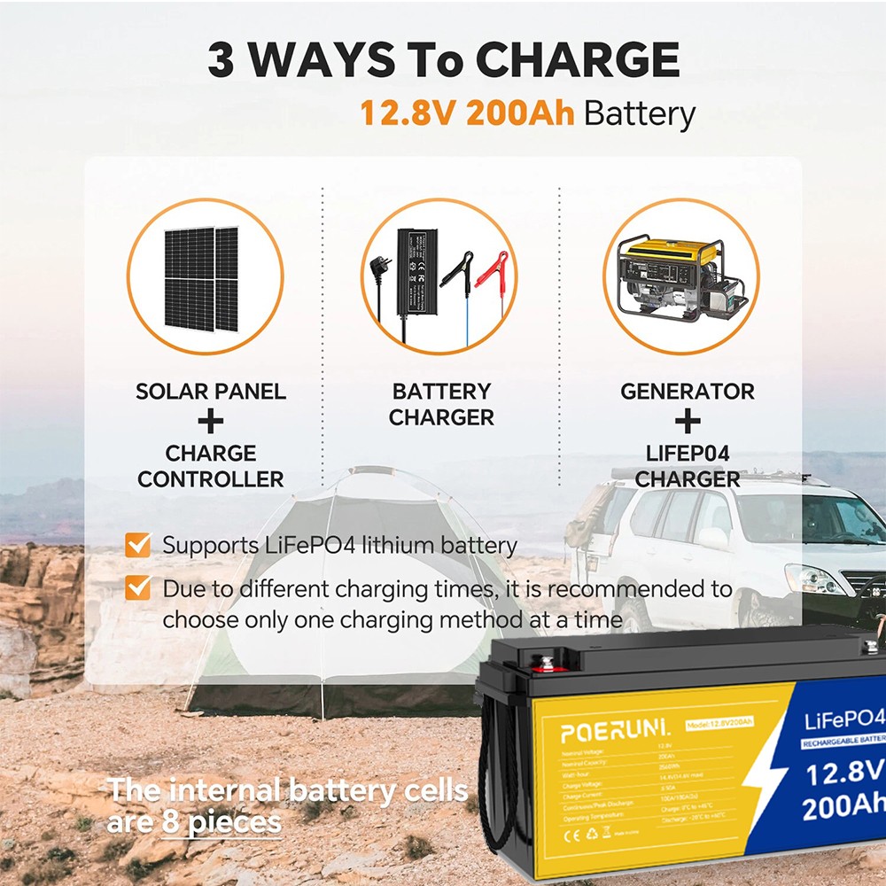 NEW 200Ah 12V LiFePO4 Lithium Battery Built-in BMS for RV Marine Off-Grid Solar