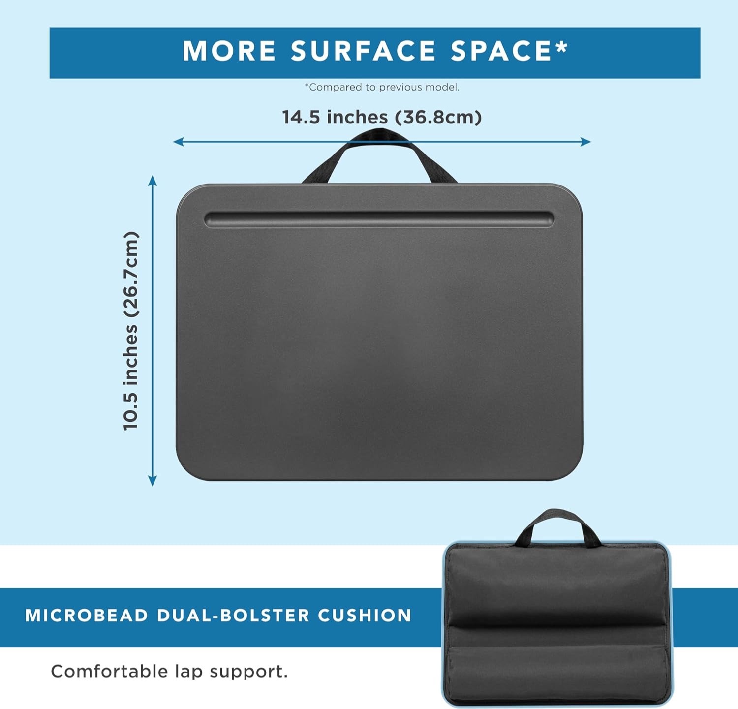 LAPGEAR Compact Lap Desk - Fits up to 15 Inch Laptops - Charcoal - 43105