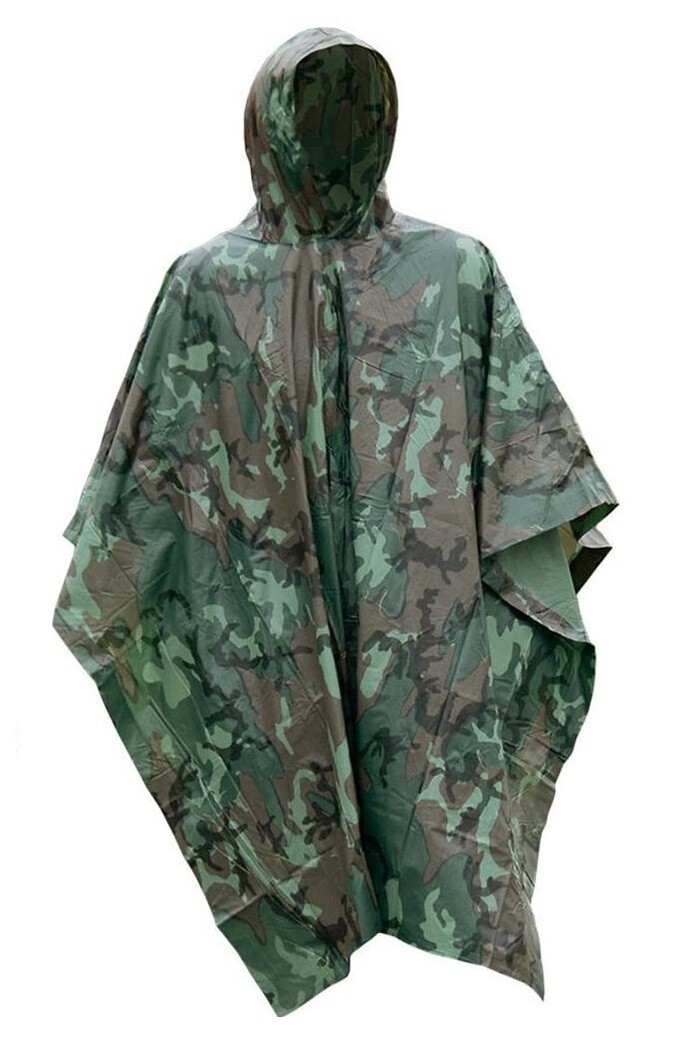Military Style Camo Vinyl Rain Poncho Tarp Shelter New