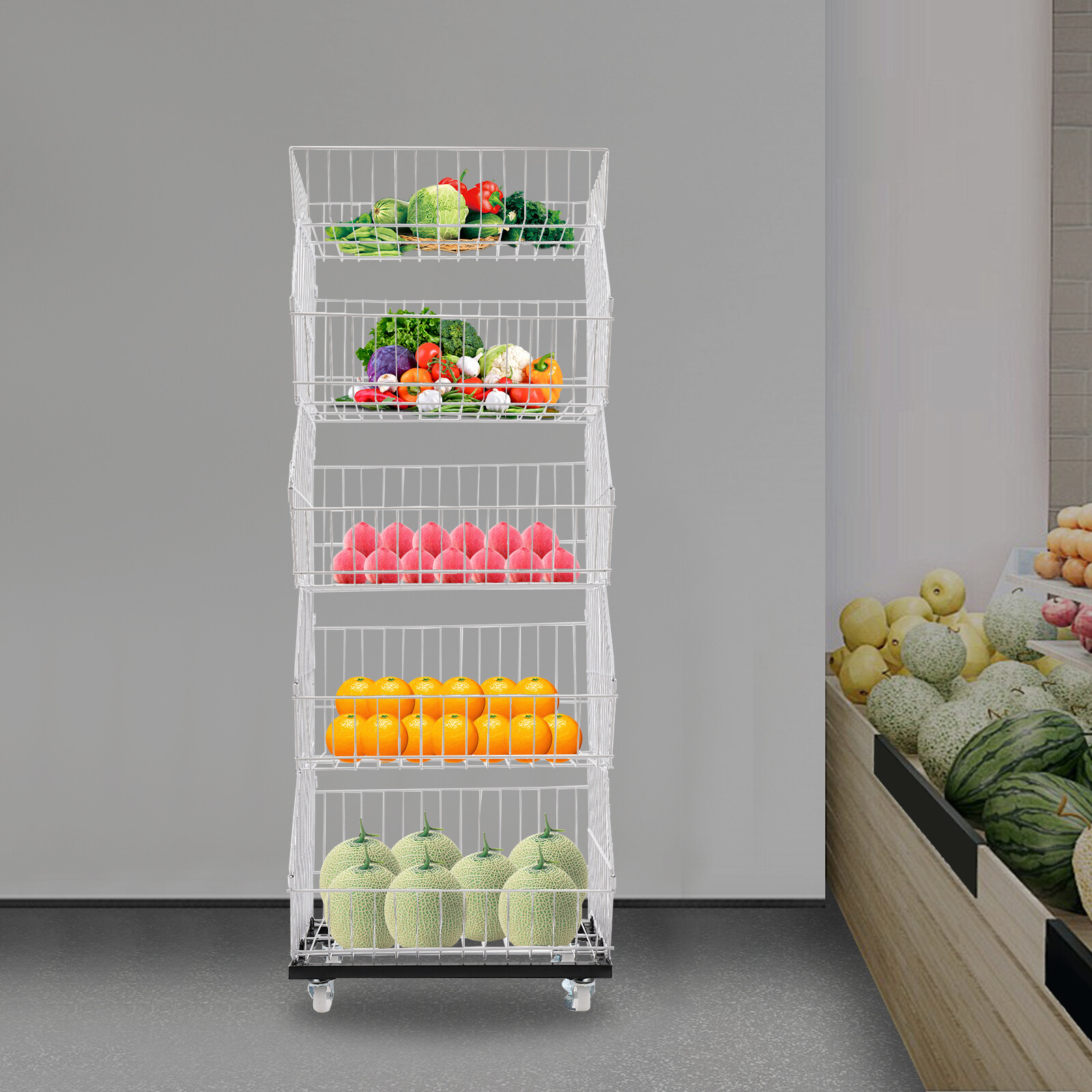 5-Tier Wire Grid Retail Display Rack with Wheels - Sturdy & Stylish Storage