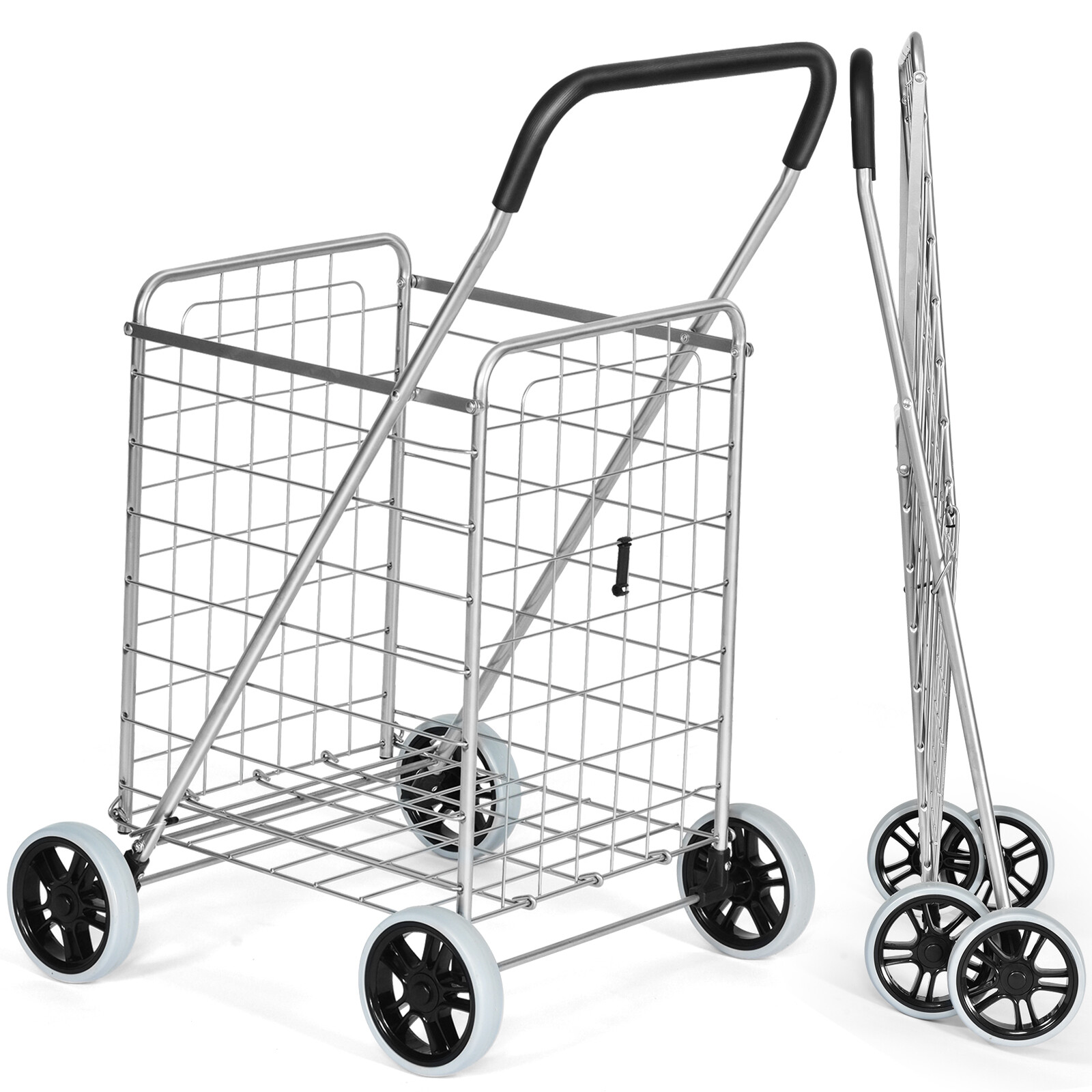 Ironmax Folding Shopping Cart Utility Trolley Portable For Grocery Travel Silver