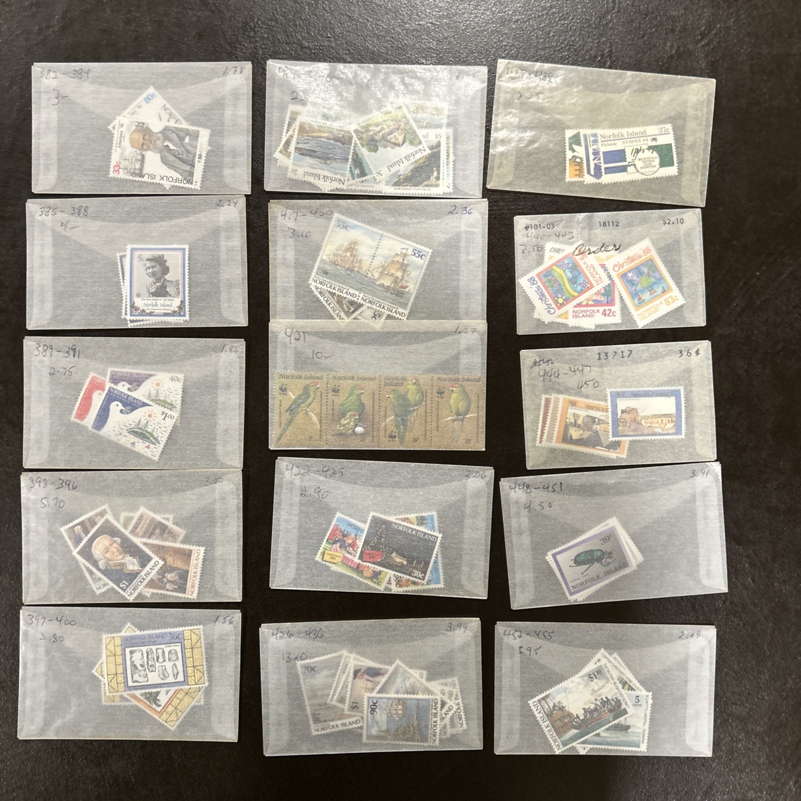 NORFOLK ISLAND 1974-1994 Scott 181-550 MNH In Glassines (Missing ~15 Issues) $$$