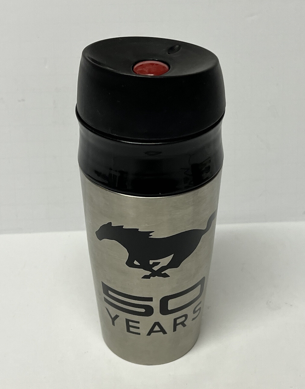 Ford Mustang 50 Years Anniversary 20 Oz Logo Silver Stainless Steel Tumbler Mug