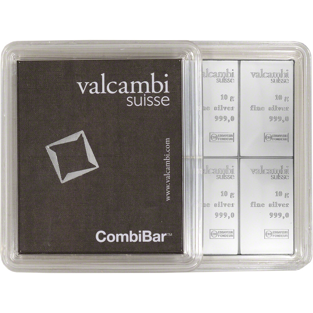 Valcambi 10x10 Gram Silver CombiBar 3.215 oz with Assay Card