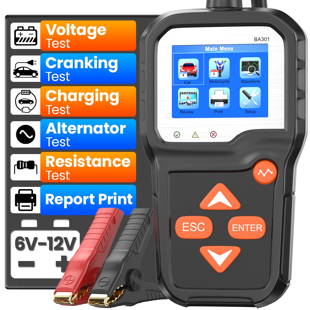 6V 12V Motorcycle Car Battery Load Tester Voltage Charging Cranking Test 2000CCA