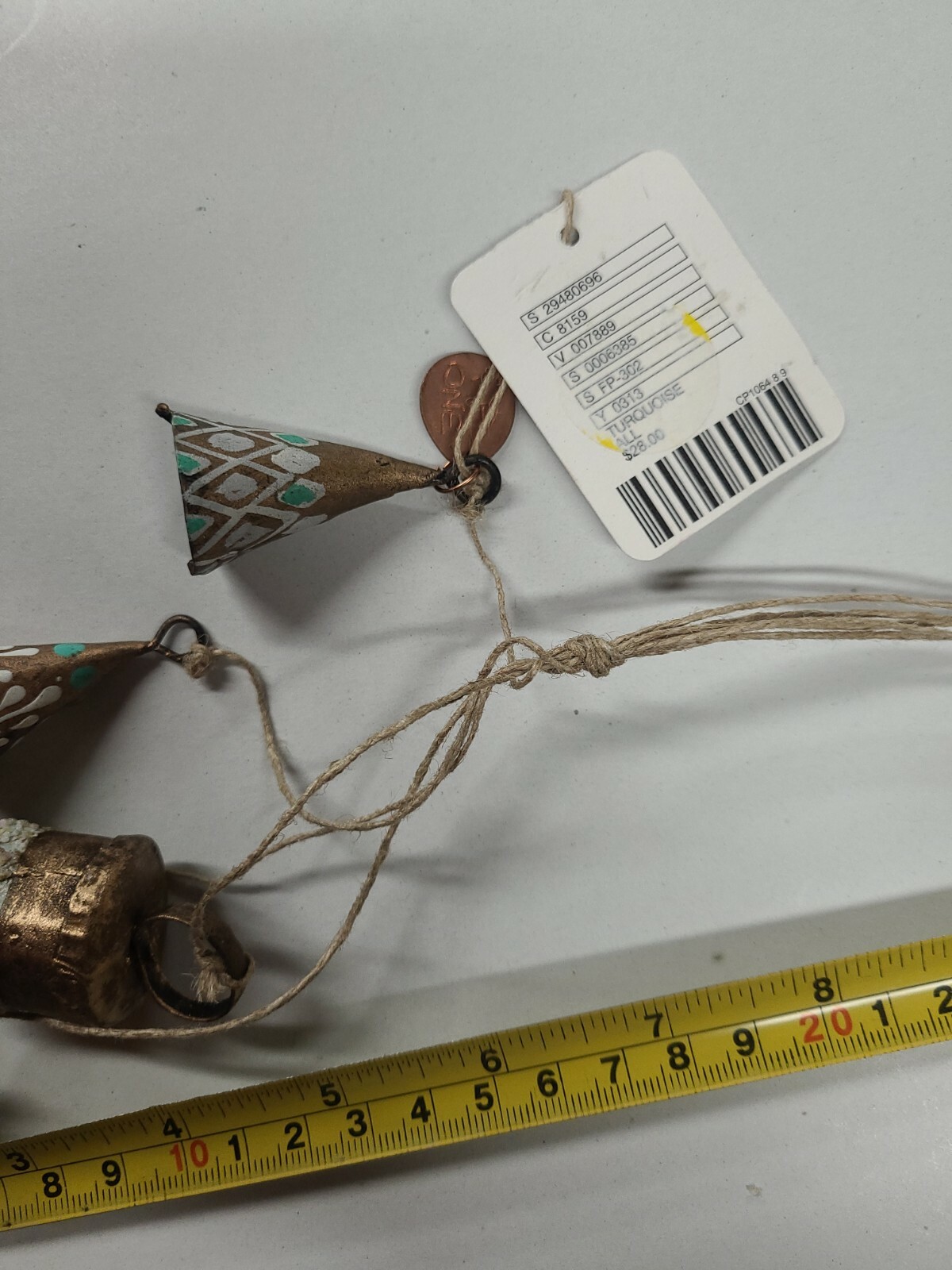 Free People Anthropologie Christmas Stocking Ornament turquoise Metal Bells