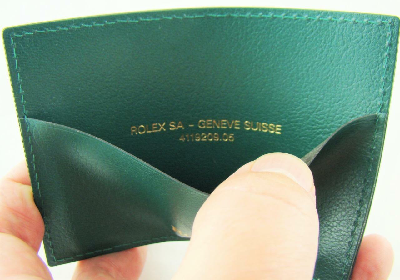 New Authentic Rolex Green Leather Certificate Card Holder Wallet Rare