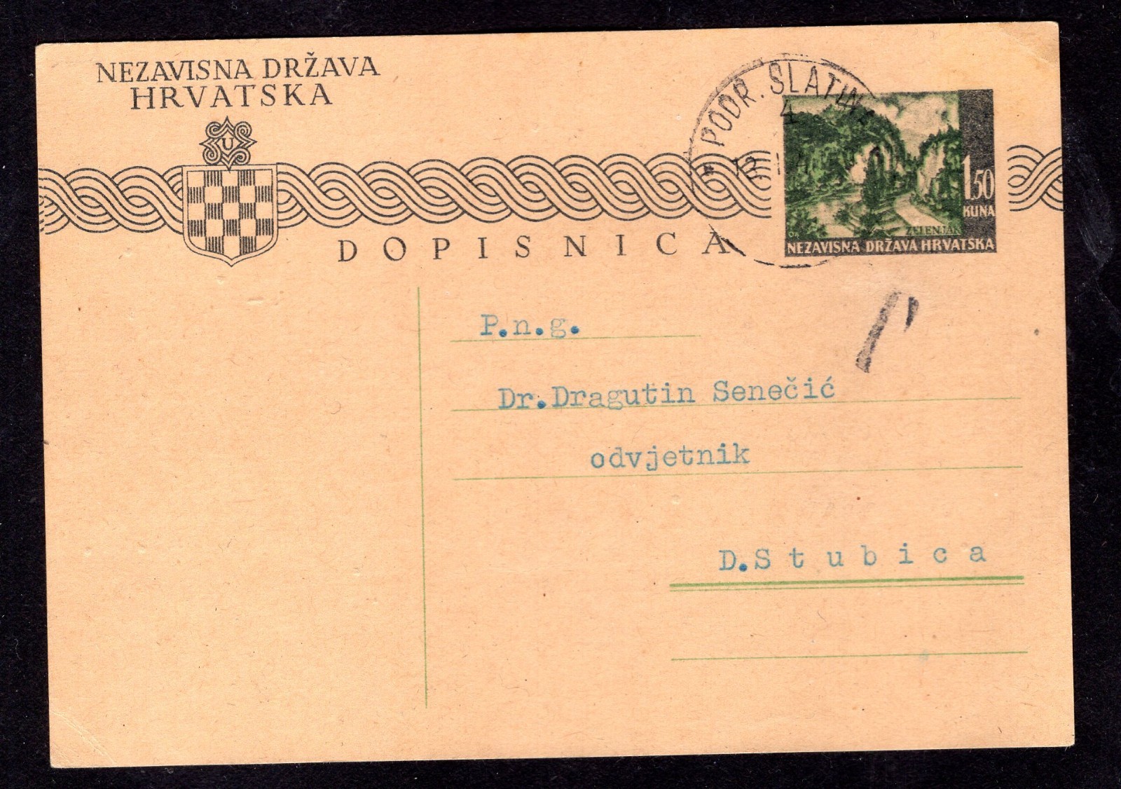 Croatia ww2 1943 - postcard Podravska Slatina - Donja Stubica
