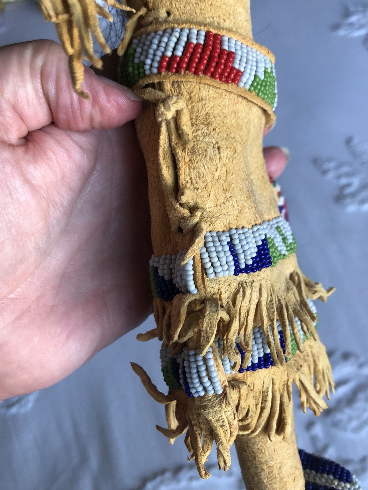 1900s Lakota Native American Handmade, 12” Doll, Finely Beaded, Human Hair