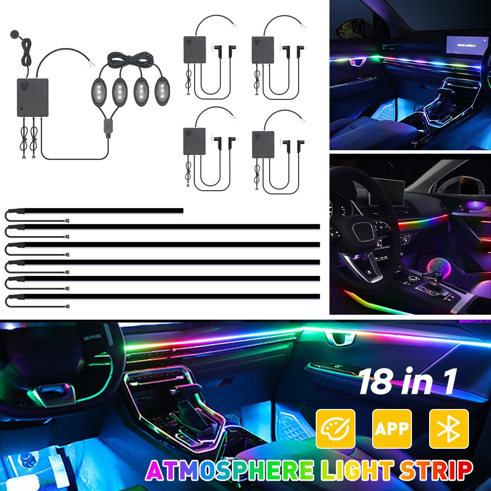18in1 Car Atmosphere Interior LED Acrylic Guide Fiber Optic Ambient Lights Decor